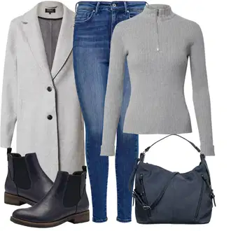 Outfit s Šedá/Světle šedá Kabát s Úzkým Střihem/Kašmírový Kabát/Pletený Kabát/Midi Kabát/Zimní Kabát Vlněný kabát/Blazerový Kabát/Vlněný Fleecový Kabát/Lehký Kabát/Pletený Fleecový Kabát Only "Zimní Ležérní Outfit"