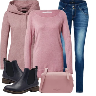 Outfit s Růžová/Fialová/Hnědá/Červená Pletený Kabát/Kabát s Kapucí/Pletený Fleecový Kabát/Zimní Kabát Vlněný kabát/Fleecový Kabát/Lodenový kabát/Vlněný Fleecový Kabát Only "Zimní Ležérní Outfit"