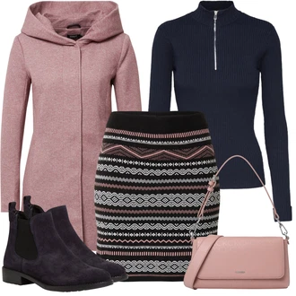 S Kapuljačom Na Skidanje Outfit sa Pink/Crvena/Ljubičasta/Smeđa Pleteni Flis Kaput/Pleteni Kaput/Kaput od Vunenog Flisa/Zimski Kaput Vuneni kaput/loden kaput/Kaput od Flisa/Kaput s Kapuljačom Only "Moderan zimski outfit"