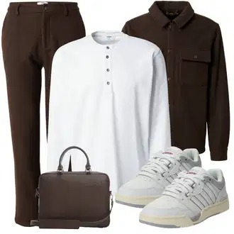 Outfit mit Grau/Weiß Businesshemd/Casual Hemd/Business Hemd/Musselin Hemd/Bügelfreies Hemd/Hemdbluse about you x kevin trapp "Elegant Outfit"