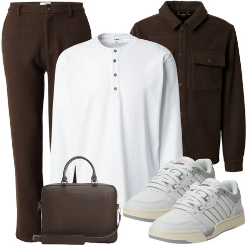 DunkelBraun/Braun/Khaki/Dunkelgrün/Grau Flanellhemd/Hemdbluse/Casual Hemd/Business Hemd/Cordjacke/Shirtjacke/Wolljacke/Nachhaltige Jacke/Wachsjacke/Uniformjacke/Militärjacke about you x jaime lorente kombinieren