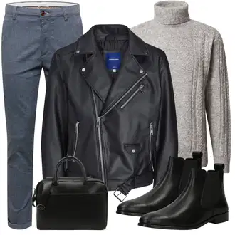 Outfit mit Grau/Hellgrau Rollkragenpullover/Wollpullover/Kaschmir Pullover/Winterpullover/Carmenpullover trapp "Elegant Outfit"