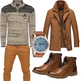 Outfit mit Braun Overall/Wintermantel/Winter Parka Lavnis "Elegant Outfit"