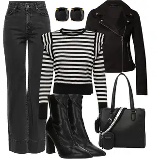 Outfity na zimu Pruhovaný s Černá/Žlutá/Hnědá/Bílá Pruhovaný Svetr Only "Elegantní zimní outfit"