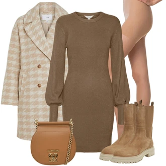 Kůže Hunting Outfit s Béžová/Hnědá Plochá Kotníková Bota/Ovčí Kožešinová Bota/Zimní kozačka z jehněčí Kůže/Gumová Kotníková Bota/Klasická kozačka/Kožená bunda/Kotníková Bota s Podšívkou/Chelsea Boty Geox "Elegantní zimní outfit"Look: Trekking, Hunting