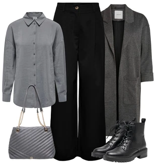 Outfit s Šedá/Černá/Hnědá/Tmavě modrá/Fialová/Červená Mušelínové kalhoty/Boyfriend Kalhoty/Lněné Kalhoty/Obleková Kalhoty/Business Kalhoty/Plisovaná Kalhoty Pieces "Elegantní zimní outfit"