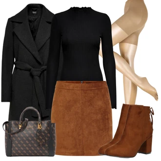 Outfity s kotníkovými botami s Hnědá/Tmavě hnědá Krátká Sukně/Sukně z umělé kůže/Manšestrová Sukně/Kožená MiniSukně/70tá Léta MiniSukně/Kožená Sukně VERO MODA "Elegantní zimní outfit"