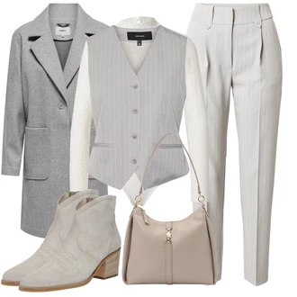 Outfit s Šedá/Béžová/Hnědá Kozačka Kovbojská kotníková bota/Vintage Kotníková Bota/Letní kotníková Kozačka/Westernová Kotníková Bota Paul Green "Elegantní zimní outfit"