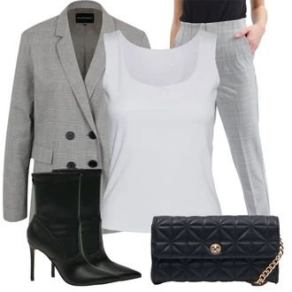 Outfit s Černá/Bílá Kozačka Kožená kotníková bota/Kotníková Bota s Podšívkou/Kozačka Na Podpatku/Kotníková Bota Na Podpatku/Špičatá Kozačka Guess "Elegantní zimní outfit"