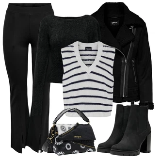 Rave Outfit s Černá Kozačka Kožená bunda/Bota na platformě/Kotníková Bota s Podšívkou/Kotníková Bota Na Podpatku/Chelsea Boty/Letní kotníková Kozačka/Zimní kotníková bota/Kožená kotníková bota/Bota na Platformě Only "Elegantní zimní outfit"Look: Bar, Rave