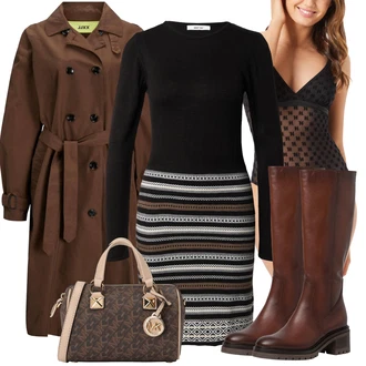 Outfit s Tmavě hnědá/Khaki/Tmavě zelená/Hnědá Trenčkot/Trenčkot/Vintage Kabát jjxx "Elegantní zimní outfit"