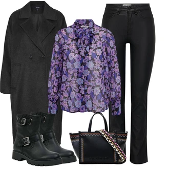 Lak Outfit s ?erná Koza?ka Motorká?ská Bota/Motorká?ská bota Guess "Elegantní zimní outfit"Look: ?ik, Lak, Lev, Metal, Trendový, Unisex, Western, S Mokrým Vzhledem