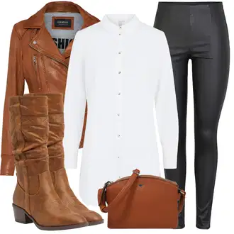 Outfit s Hnědá/Béžová Vintage kozačka/Bota se širokým nohavici/Kovbojská kotníková bota/Špičatá Kozačka/Westernová Kotníková Bota/Jezdecká Bota/Bota na klínku/Klasická kozačka/Kovbojská Bota MTNG "Trendový zimní vzhled"