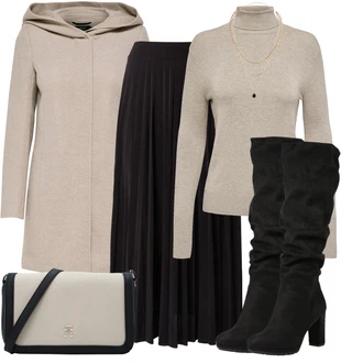 Prošívaný Outfit s Šedá/Hnědá/Béžová/Khaki Scuba Kabát/Pletený Kabát/Kašmírový Kabát/Lehký Kabát/Zimní Kabát Vlněný kabát/Pletený Fleecový Kabát/Vlněný Fleecový Kabát/Lodenový kabát/Kabát s Úzkým Střihem/Kabát s Kapucí Only "Outfity na každý den"