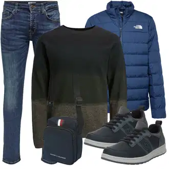 Outfit mit Dunkelgrün/Grün 2-in-1 Pullover/Basic Pullover/FeinStrickpullover/Kaschmir Pullover/Einfacher Pullover/Winterpullover/Wollpullover/Strickpullover Jack & Jones "Freizeit Outfit"