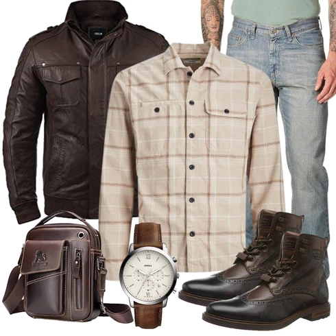 Beige/Braun Kariertes Hemd/FlanellHemd Jack & Jones kombinieren