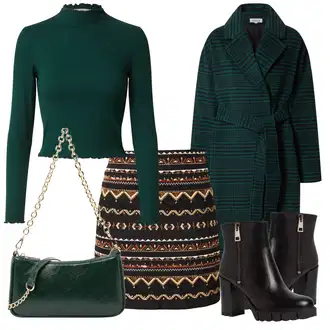 Outfity pro volný čas s Zelená/Tmavě zelená/Tyrkysový Krátký Top/Roláková Košile Edited "Jarní outfit"