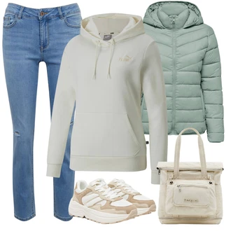 Trendový Outfit s Béžová Teniska na platformě/Chunky Tenisky/Teniska teddy Only "Každodenní vzhled"Look: Estetika, Sportovní, Trendový