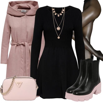 Outfit s Černá Šaty s dlouhým rukávem/Zimní šaty s dlouhým rukávem/Skater šaty/Zimní Pletené Šaty/Pletené Šaty/Svetrové Šaty Only "Praktický vzhled"