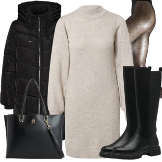 Outfit sa Siva/Bež/Tamnosiva/Pink najlonke/svjetlucava hulahopka Falke "Praktičan look"