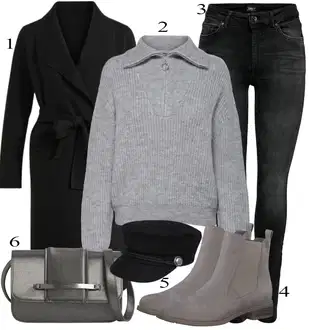 outfit mit Črna/Temno siva/Siva Usnjena Jakna/Motoristične Kavbojke/Kavbojke Visokega Pasu/Kavbojke z Razporkom/Push up Kavbojke/Ozke Kavbojke/Usnjene Čevlje/Termodžinsi/Zimska jakna Only "Obleka za prosti čas"