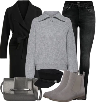 Outfit s Černá/Tmavě modrá/Šedá Kšiltovka Armádní Čepice About You "Outfity na každý den"