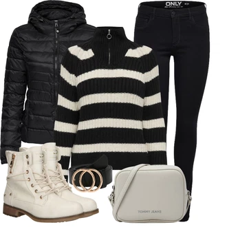 Lehké Outfit s Béžová/Bílá/Khaki/Krémová Kozačka Šněrovací Kotníková Bota/Bojová Bota/Motorkářská bota/Plochá Kotníková Bota/Kotníková Bota s Podšívkou Mustang "Pohodlné zimní outfity"