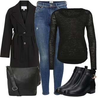 Šik Outfit s Černá Přechodový Kabát/Zimní Kabát Vlněný kabát/Midi Kabát/Kašmírový Kabát/Trenčkot/Trenčkot/Dlouhý kabát/Letní Kabát/Vlněný Kabát Vila "Módní zimní outfit"Look: Klasické, Šik, Cool, Francouzské, Moderní, Kancelář, Příliš oblečený, Univerzitní, Old Money