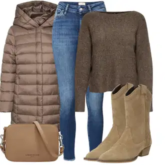 Outfit s Hnědá Kovbojská kotníková bota/Kovbojská Bota/Westernová Kotníková Bota About You "Trendový zimní vzhled"