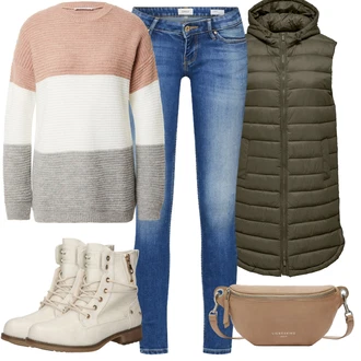 Outfit s Tmavě zelená/Khaki Dlouhá Vest/Vest bez Rukávů/Puffer Vest/Peřová Vest Only "Perfektní na zimu"