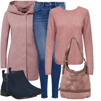 S Kapuljačom Na Skidanje Outfit sa Pink/Crvena/Ljubičasta/Smeđa Pleteni Flis Kaput/Pleteni Kaput/Kaput od Vunenog Flisa/Zimski Kaput Vuneni kaput/loden kaput/Kaput od Flisa/Kaput s Kapuljačom Only "Trendi zimski outfit"