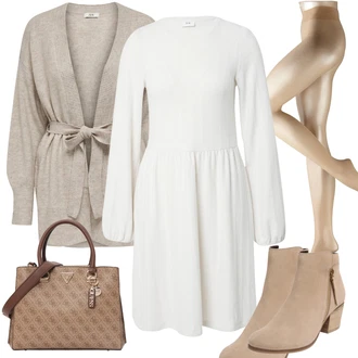 Outfit s Bílá/Šedá/Krémová Šaty S Rolákem/Svetrové Šaty/Pouzdrové Šaty S Dlouhým Rukávem/Šaty S Kosticí/Zimní šaty s dlouhým rukávem/Šaty na Konfirmaci/Zimní Pletené Šaty/Pletené Šaty JdY "Perfektní na zimu"