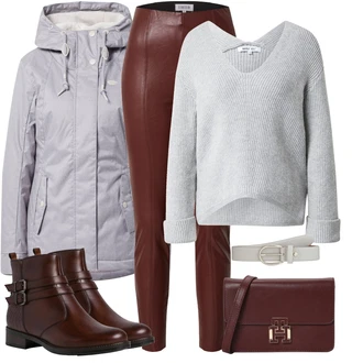 Outfit s Šedá/Světle šedá Bunda s Kapucí/Sněhová Bund/Zimní Bund/Bunda 2v1/Lyžařská bunda/Outdoorové Bundy/Funkční Bunda/Snowboardová Bund Ragwear "Zimní outfit pro volný čas"