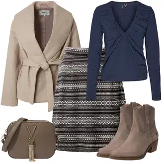 Bianca Outfit sa Tamnoplava/Plava Majica s vodopadnim izrezom/Majica dugih rukava/Košulja top/Party Top/Obični top/Bluza top VERO MODA "Cool zimski outfit"