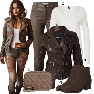 outfit mit Temno rjava/Siva/Rjava Vintage usnjena jakna/Motoristična jakna/Usnjena Jakna/Motoristična jakna Oakwood "Zimski outfit"