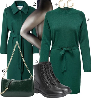 Zimske Outfiti Plemenita Dolga mit Zelena/Temno zelena Torba za čez ramo/Billfold/Mini torbica/Baguette torba Seidenfelt Manufaktur "Zimski outfit"Look: Plemenita, Vintage