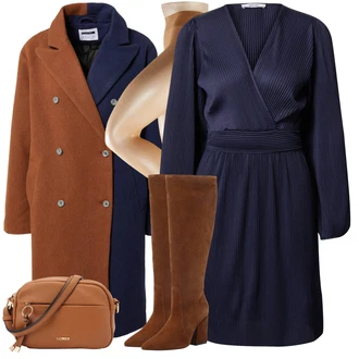 Cowgirl Outfit sa Tamnosmeđa/Smeđa Čizmica Čizma na Špic/Čizma za Jahanje/Čizma do Koljena/Široke čizme/Čizma na visoku petu/Duga Čizma About You "Zimski outfit"Look: Cowgirl, Western