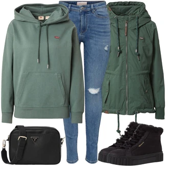Zima Outfit sa Crna Tenisica Zimske Tenisice/Teddy Tenisica/Tenisice s patentnim zatvaračem sa strane/Tenisica s platformom Tamaris "Zimski outfit"