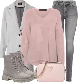 Outfit s Šedá/Světle šedá Kabát s Úzkým Střihem/Kašmírový Kabát/Pletený Kabát/Midi Kabát/Zimní Kabát Vlněný kabát/Blazerový Kabát/Vlněný Fleecový Kabát/Lehký Kabát/Pletený Fleecový Kabát Only "Zimní outfit pro volný čas"