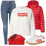 Crne, Crvene Prevelike Majice Outfiti image