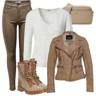 Outfit s Hnědá/Béžová/Šedá/Khaki Vintage Bund/Přechodné Bundy/Letní Bund/Kožené Bund/Motorkářská bunda/Kožená vintage bunda/Neobvyklá bunda/Motorkářské Bund Oakwood "Perfektní na zimu"