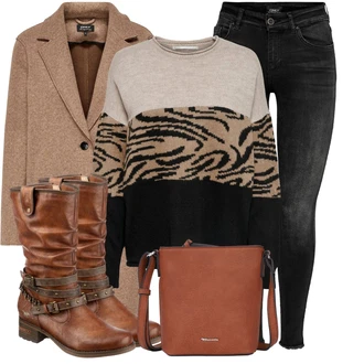 Outfity na zimu Zvířecí potisk s Hnědá/Béžová Kašmírový Svetr/Mohair Pullover/Plyšový svetr/Potisknout Svetr/Zimní Svetr/Oversize Svetr/Vintage svetr/Svetr Niki/Žakárový Svetr Only "Trendový zimní vzhled"