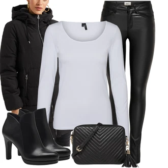Nadrozměrné Outfit s Černá Zimní Kabát/Péřový Kabát/Kabát s Kapucí/Dlouhý Zimní Kabát/Kabát se Zipem/Parka/Dlouhý Péřový Kabát/Prošívaný kabát/Přechodový Kabát Only "Stylový zimní outfity"Look: Pro Dům, Venkovní, Nadrozměrné, Sportovní