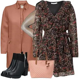 Kombinacije za zimu Midi Šifon sa Crna/Pink/Crvena/Smeđa/Narandžasta Haljina Veći Broj/Tunika/Kaput About You "Zimski outfit"
