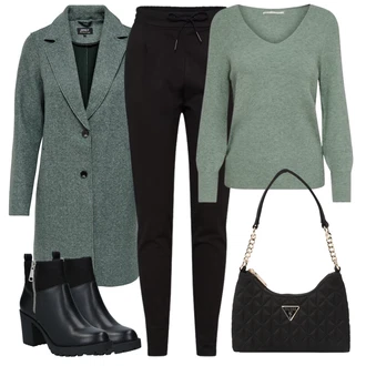 Outfit s Zelená/Tmavě Zelená Vlněný Kabát/Tweedový Kabát/Lodenový Kabát/Kabát Bouclé/Pletený Kabát/Vlněný Kabát Only "Módní zimní outfit"