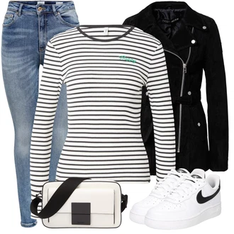 Kombinacije za zimu Prugasto sa Bijela/Zeleno/Smeđa/Tamnoplava Majica S Prugama/Majica S Visokim Okovratnikom/Majica i top Only "Zimski outfit"