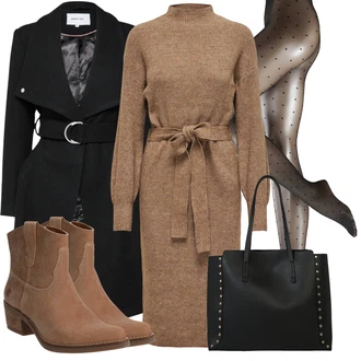 Puntíkatý Outfit s Šedá/Růžová/Tmavě šedá/Béžová Punčocháče/Třpytivý punčocháč Falke "Zimní Ležérní Outfit"