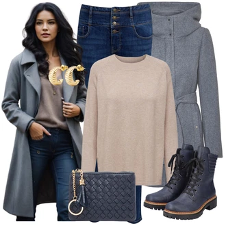 Outfity z džínu Zima s Modrá/Světle modrá/Tmavě modrá orsay "Módní zimní outfit"