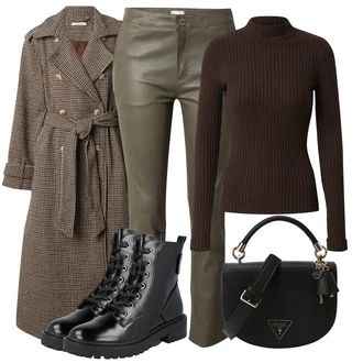 Motorka Outfit s Černá Šněrovací Kotníková Bota/Plochá Kotníková Bota/Bojová Bota Only "Módní zimní outfit"Look: Jízda na koni, Pracovní, Skating, Motorka