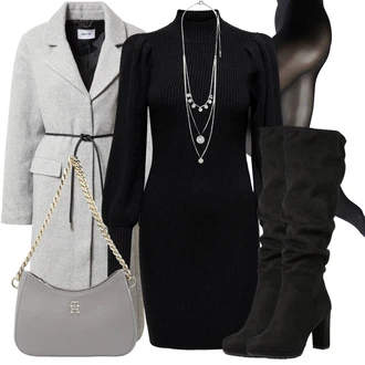 Outfity na zimu Lehké 3/4 délka s Šedá/Stříbrný Jemný Řetízek/Collier/Statement náhrdelník/Bohatě zdobený náhrdelník Pilgrim "Pohodlné zimní outfity"